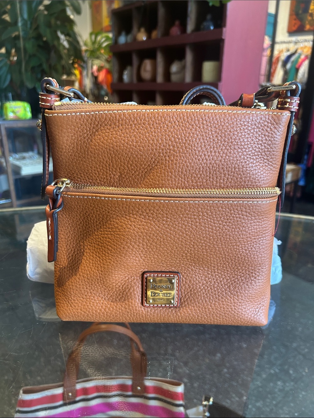 Dooney & Bourke Pebbled Leather Crossbody in Brown with Gold Hardware